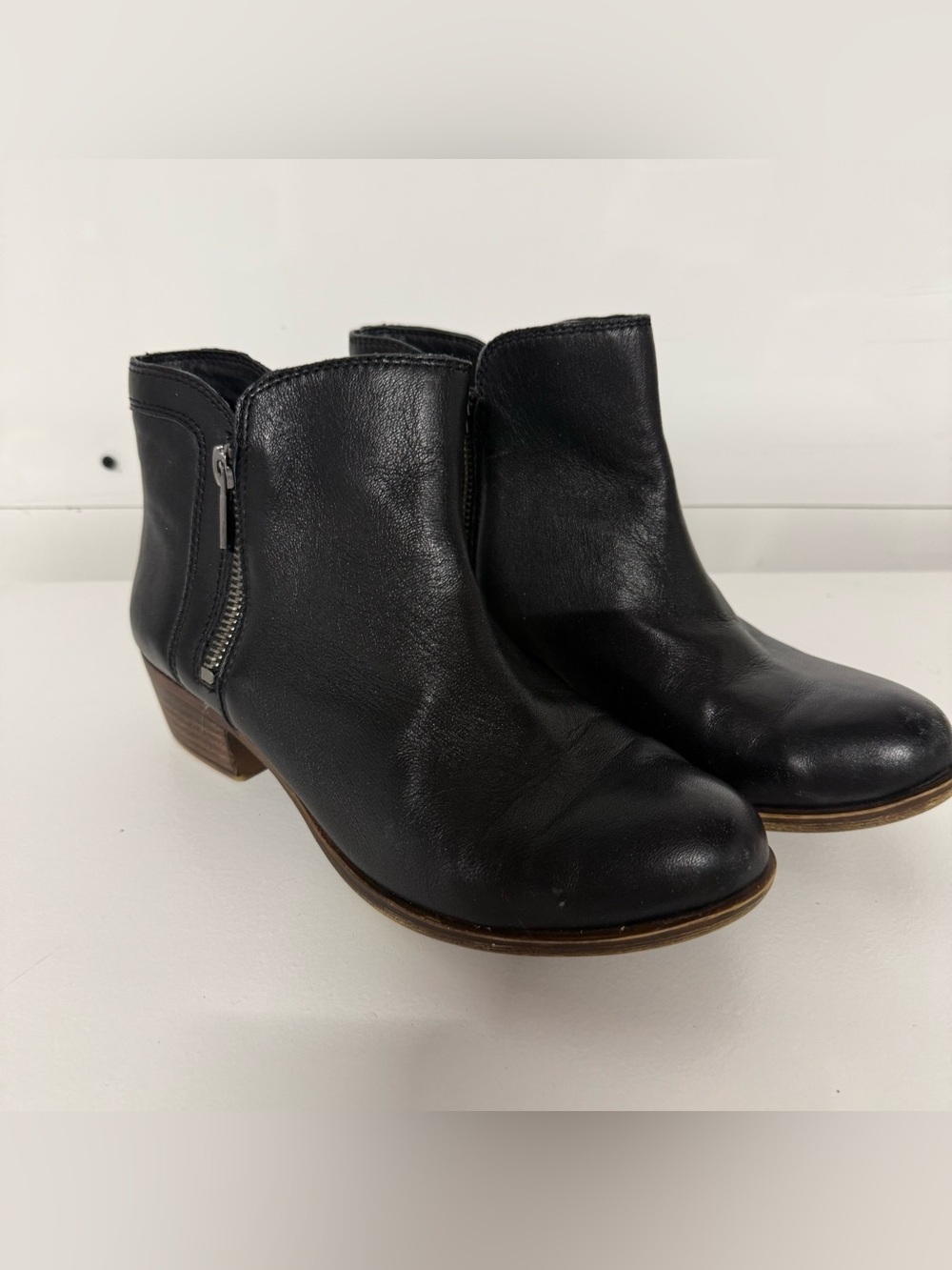 Lucky Brand Black Leather Ankle Booties with Side Zip Accent